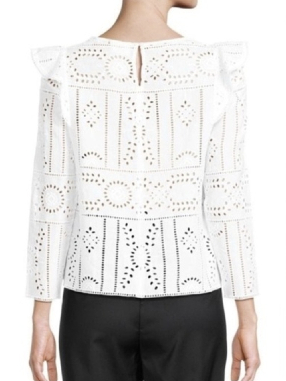 The Kooples NWT Floral White Eyelet Ruffle Shoulder Long-Sleeve Top - Picture 2 of 13